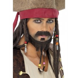 Kit De Bigote Y Barba Trenzada Marrón Para Piratas